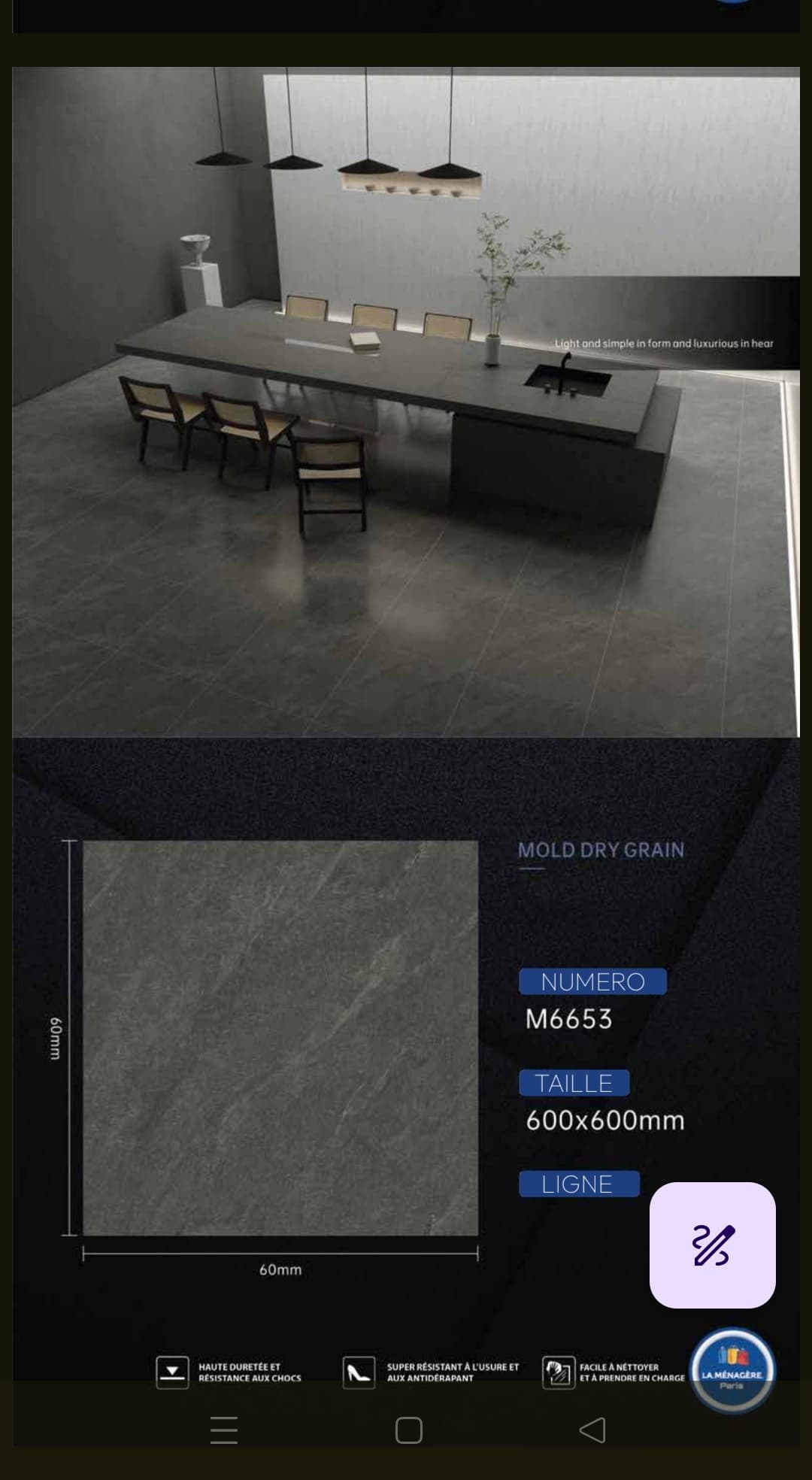 Prix: 11€/M2 MOLD DRY GRAIN M6653 – Taille:60*60 Anti-dérapant