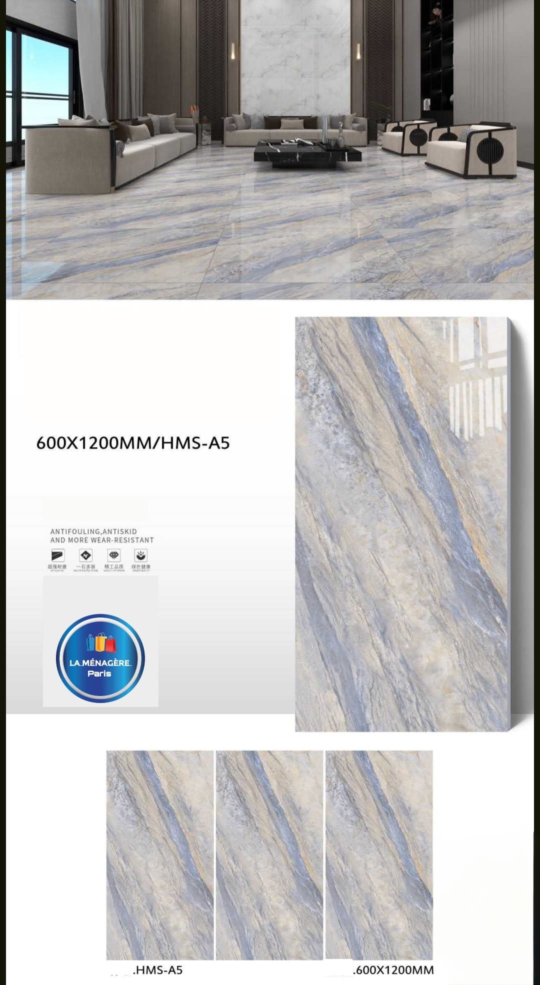 18€/M2, Carreaux 3D , HMS-A5 – Taille: 120*60