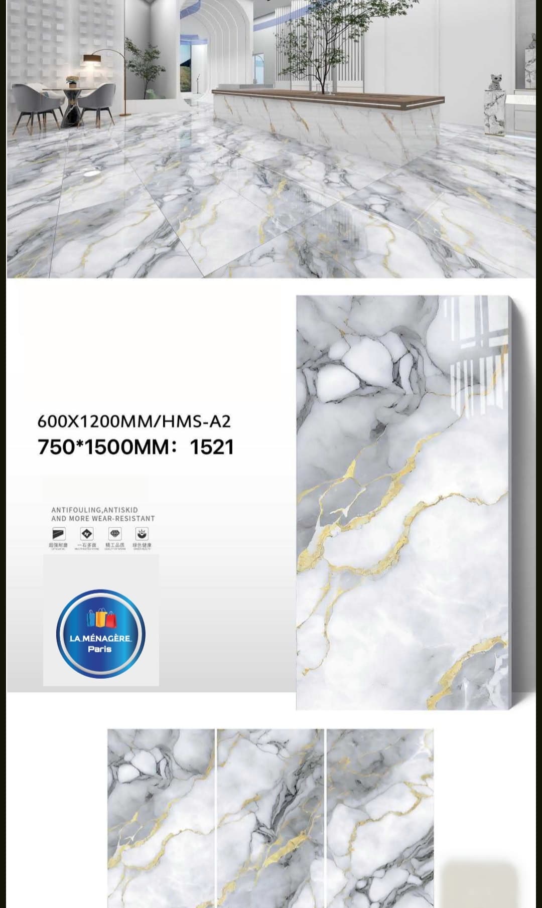 Prix: 22€/M2, Carrelage HMS-A2 – Taille 120*60
