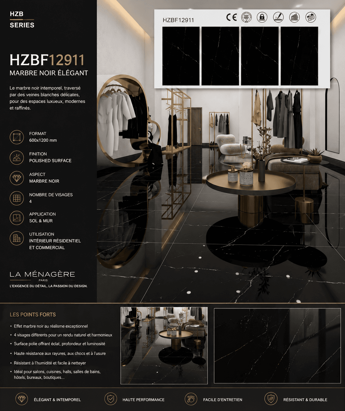 Prix : 12€/M2, Carrelage HZBF12911, Taille: 120*60