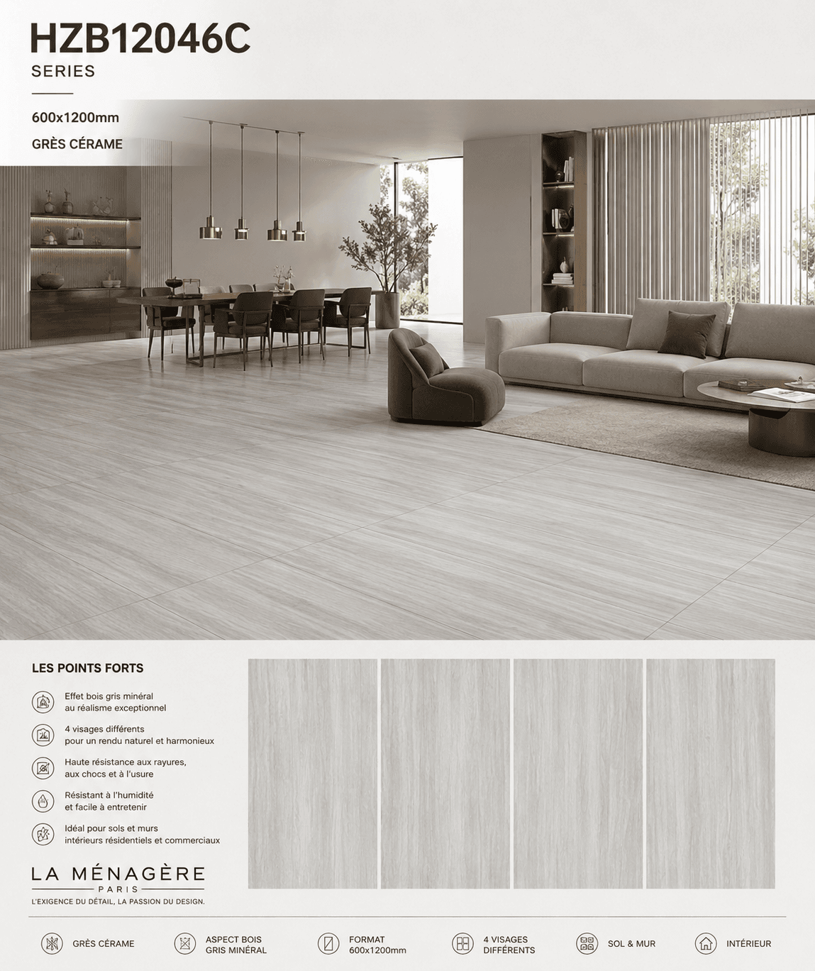 Prix : 12€/M2, carrelage HZB12046C, Taille: 120*60