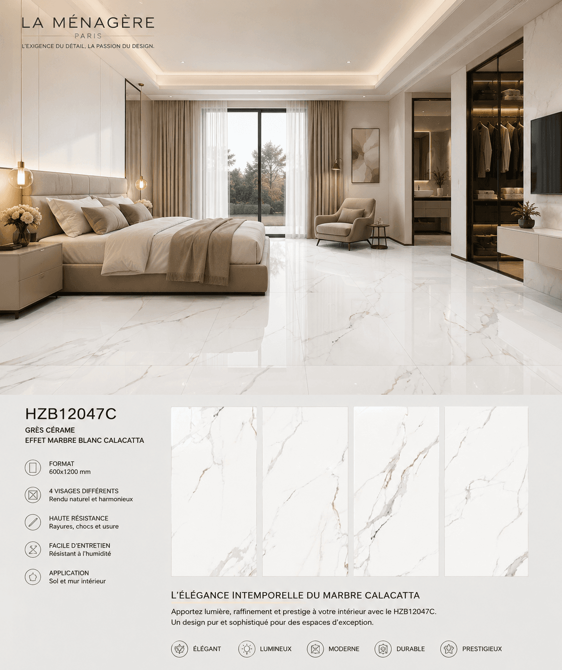Prix : 12€/M2- Carrelage HZB12047C- Taille: 120*60