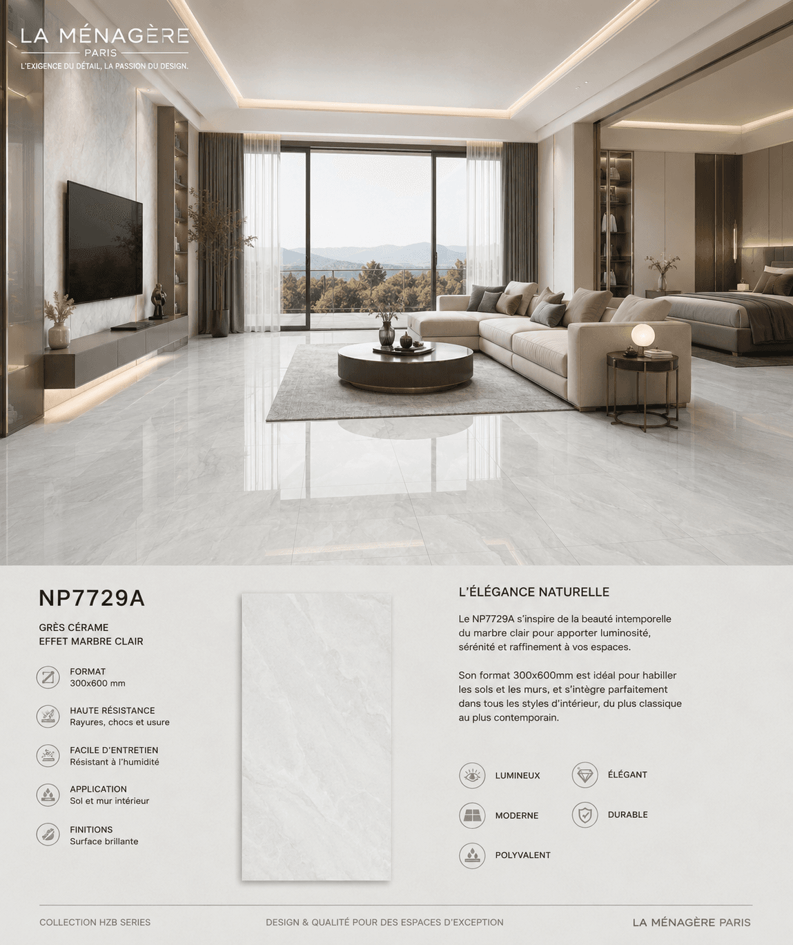 Prix: 9€/M2 Carrelage en céramique effet marbre – Réf. NP7729A: Taille: 30*60cm