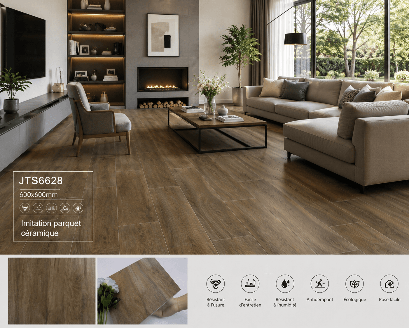 14€/M2 Carrelage Céramique Imitation Parquet – Référence JTS6628 Taille: 60*60cm